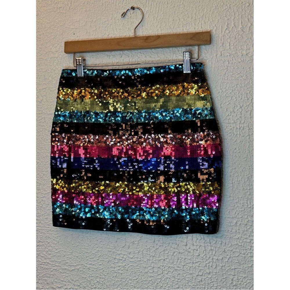 Express Multicolor Sequin Stripe Mini Skirt